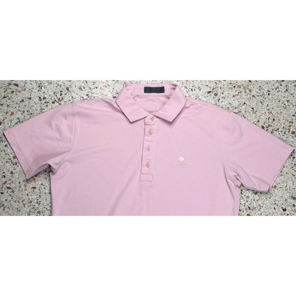 G/Fore Men's Pink Embroidered Skull & Golf Tees Short Sleeve Polo Shirt Size S - Picture 2 of 8